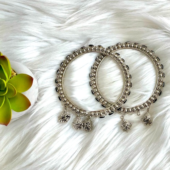 Silver and Black Bangle Bracelet Pair - Picture 2 of 4